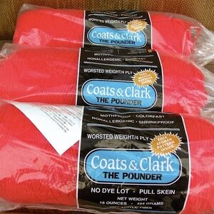 Coats & Clark The Pounder Red Acrylic Yarn 4-Ply Worsted Weight Lot of 3